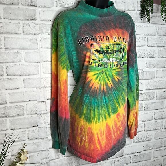 Virginia Beach, Virginia Cotton Rainbow Tie Dye Long Sleeve Tshirt Shirt XL - Picture 2 of 5